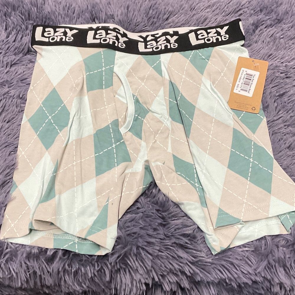 Lazy One Men's Argyle GOLF STYLE Boxer Briefs - Teal and Cream